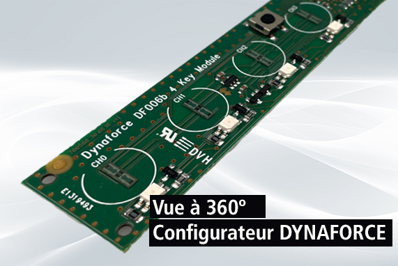 Notre configurateur DYNAFORCE vous permet de définir rapidement et facilement jusqu'à 12 positions de touches sur un circuit imprimé virtuel. Il est également possible de placer une LED par touche.